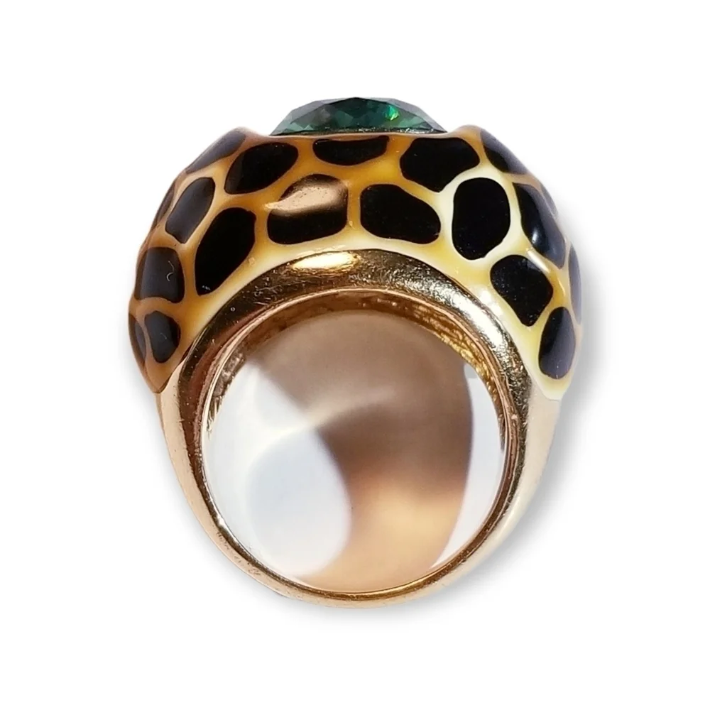 KJL KENNETH JAY LANE Gold Black Enamel Dome Cocktail Crystal Contemporary Ring
